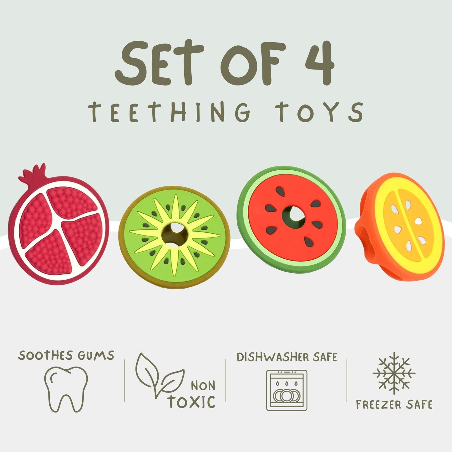 Set of 4 Baby Fruit Shaped Silicone Teething Toys